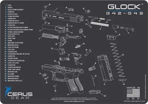 Cerus Gear HM-GLK-42-SCH-GRY Glock 42/43 Schematic Mat 12x17 Charcoal - View 2