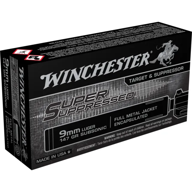 Winchester Ammo SUP9 Super Suppressed Target 9mm Luger Subsonic 147 gr Encapsulated Full Metal Jacket 50 Per Box/ 10 Cs - View 2