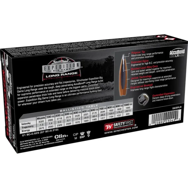 Winchester Ammo Expedition Big Game Long Range 6.5 PRC 142 gr 3020 fps Nosler AccuBond Long-Range 20 Bx/10 Cs - View 2