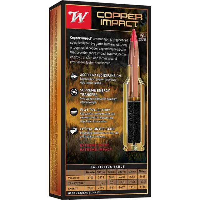 Winchester Ammo X65PCLF Copper Impact 6.5 PRC 125 gr Copper Extreme Point Lead-Free 20 Per Box/ 10 Cs - View 3
