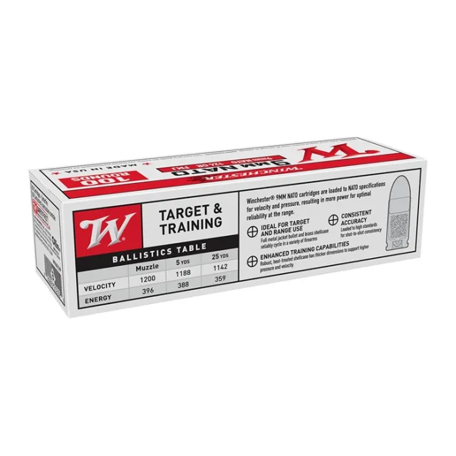 Winchester USA White Box 9mm NATO 124 gr FMJ Ammunition - View 3