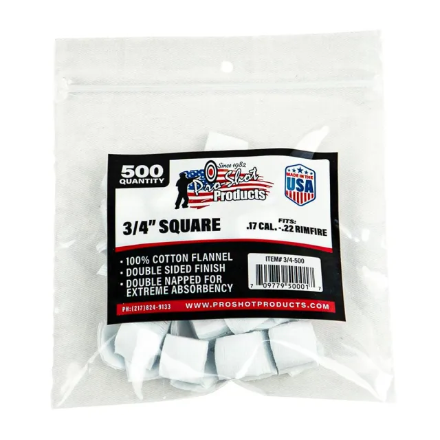 Pro-Shot 3/4 Inch Cotton Gun Cleaning Patches 500 Pack Rimfire .17-.22 CAL - View 2