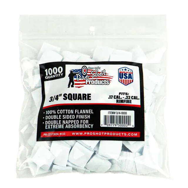 Pro-Shot 341000 Cotton Flannel Cleaning Patches .17-.22 Cal 1000 Pack - View 2