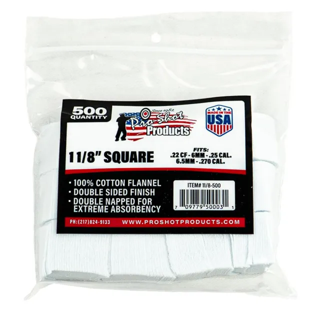 Pro-Shot Cotton Flannel Gun Cleaning Patches 1-1/8" .22-.270 Cal 500 Pack - View 2