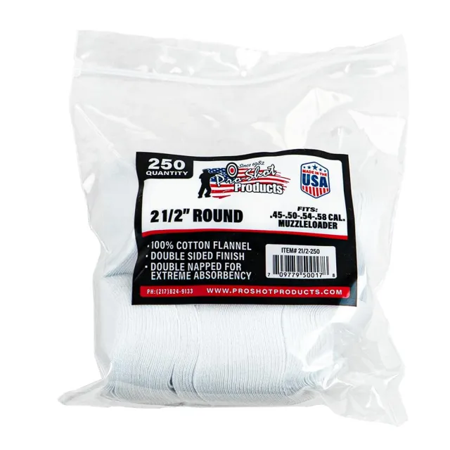 Pro-Shot 212250 Cleaning Patches .45 - .58 Cal 2.50" Round Cotton Flann... - View 2