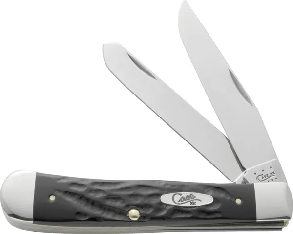 Case Rough Trapper Folding Pocket Knife Plain Clip and Spey Mirror-Polished Tru-Sharp SS Blades Rough Black Scales - View 2