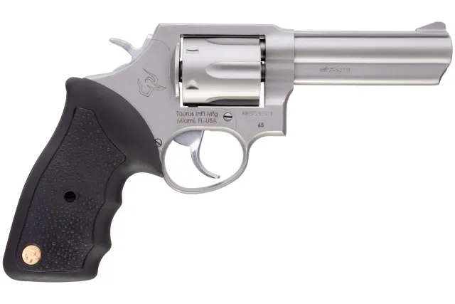 Taurus 65 Medium Frame Revolver, .357 Mag/.38 Spl +P, 6-Round, 4-Inch Barrel, Stainless Steel, Rubber Grip, DA/SA, Fixed Sights - View 2