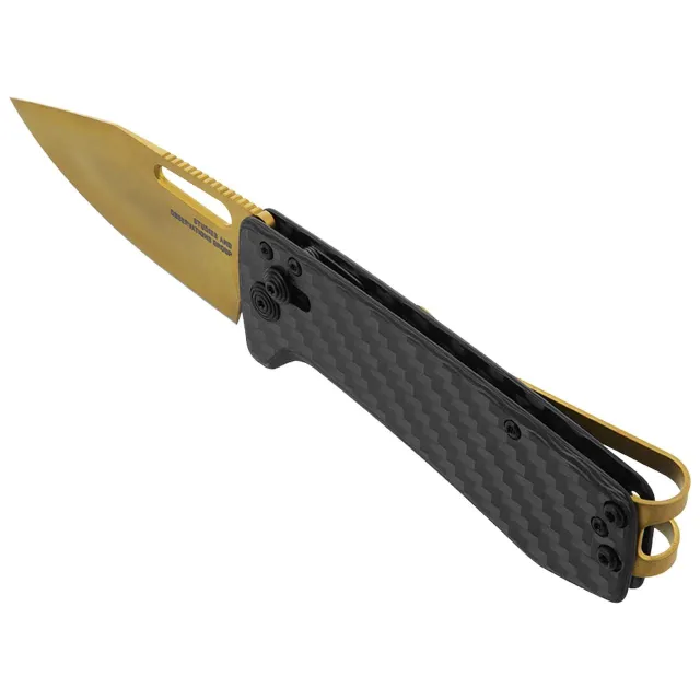 SOG Knife Ultra XR Carbon Fiber 2.8" PLN Edge Gold - View 2