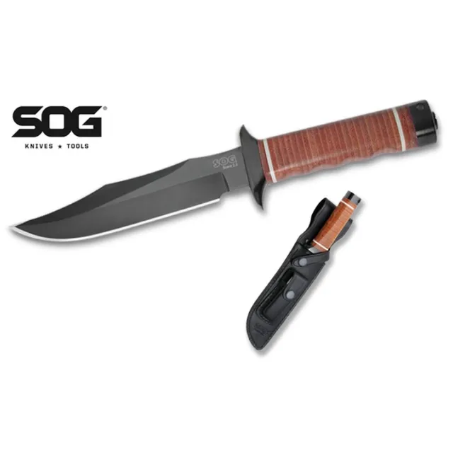 SOG Bowie 2.0 S1TL Knife - 6.4" AUS8 SS Blade, TiNi Finish, Leather Handle - View 2