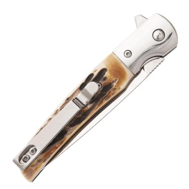 Bear & Son 521 3.38" D2 Stag Bone Rancher Liner Lock Knife - View 2