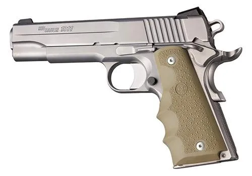 Hogue 45003 OverMolded Grip Desert Tan Rubber with Finger Grooves 1911 - View 2