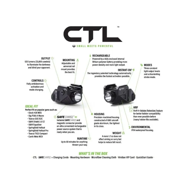 Viridian 9300025 CTL SAFECharge 525 Lumen LED Weapon Light Black - View 2