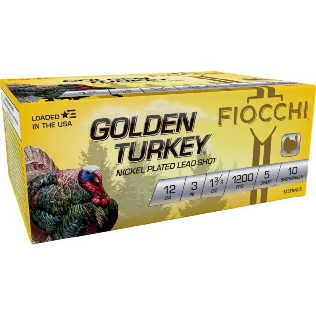 Fiocchi Golden Turkey 12ga 3" Sz5 1 3/4oz 10-Round Nickel Plated Lead Shot Ammo - View 2