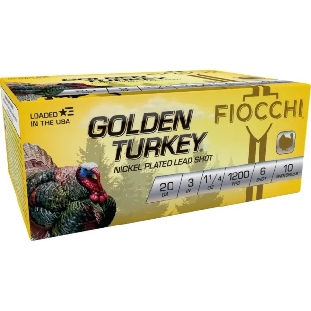 Fiocchi Golden Turkey Nickel plated Shotshells 20ga 3 1-1/4oz 1200 fps #6 10/ct - View 2