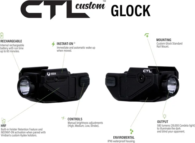 Viridian 930-0040 CTL Glock Light 550 Lumens Rechargeable Black Aluminum - View 2