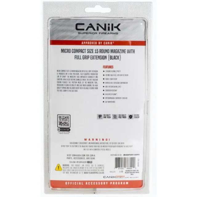 Canik MC9 15rd 9mm Luger Magazine Black Steel - View 2