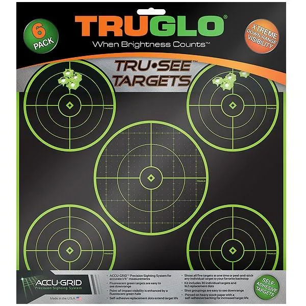 TRUGLO TruSee TG-TG11A6 Splatter 5-Bullseye Target 12x12 Green 12" X 12" - View 2